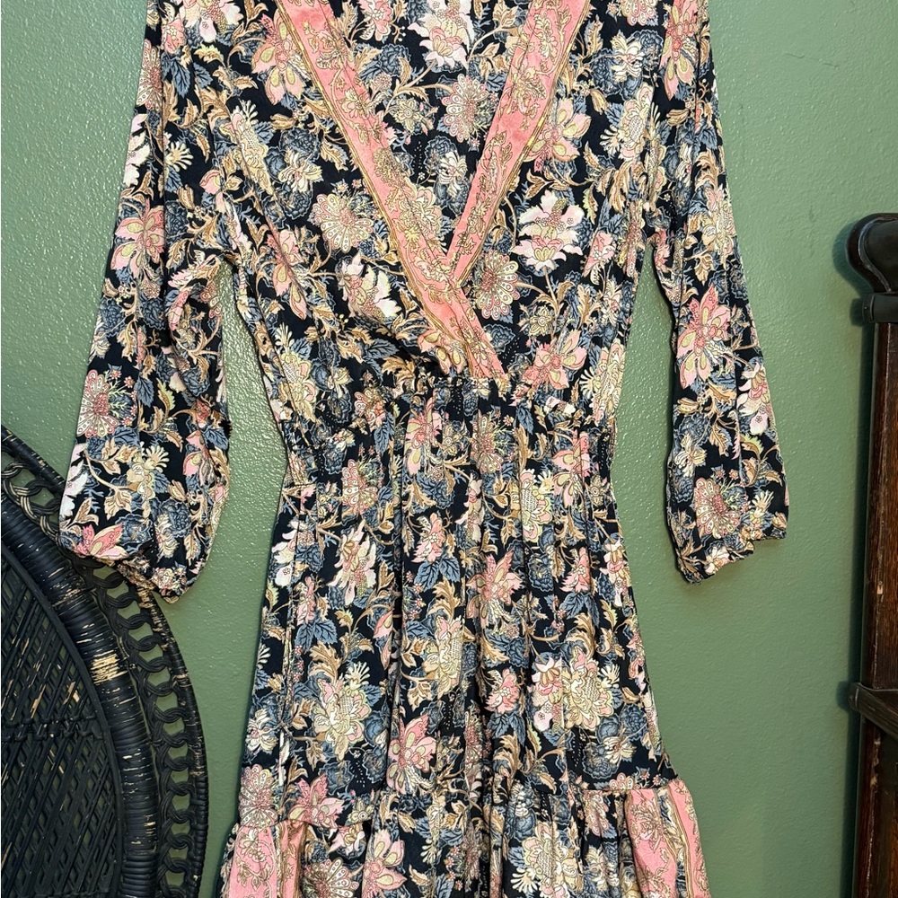Floral Wrap Dress in Pink and Blue
